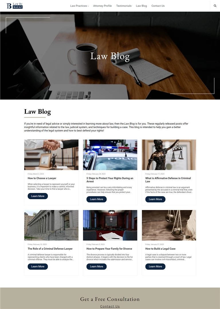 Engaging marketing website for Law by Bazaz with KNUT