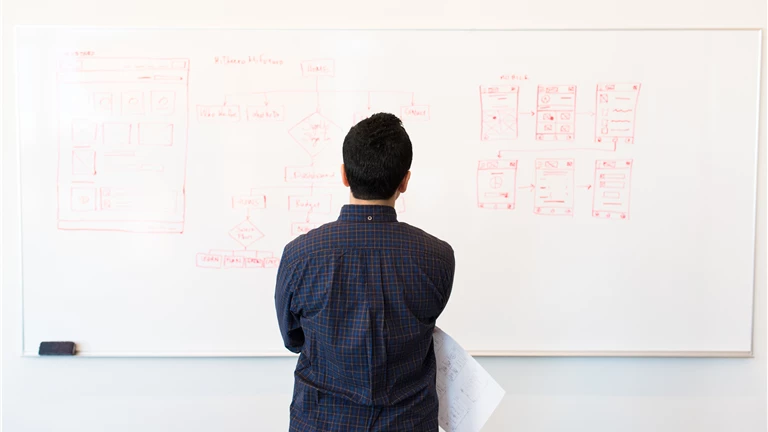 Man Standing Infront of White Board